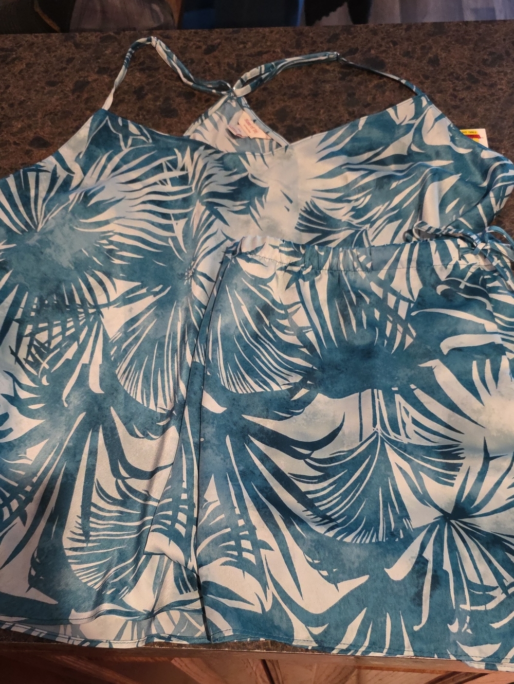 Blue Tropical Print Women's Pajama Set - Sleeveless Cami & Shorts